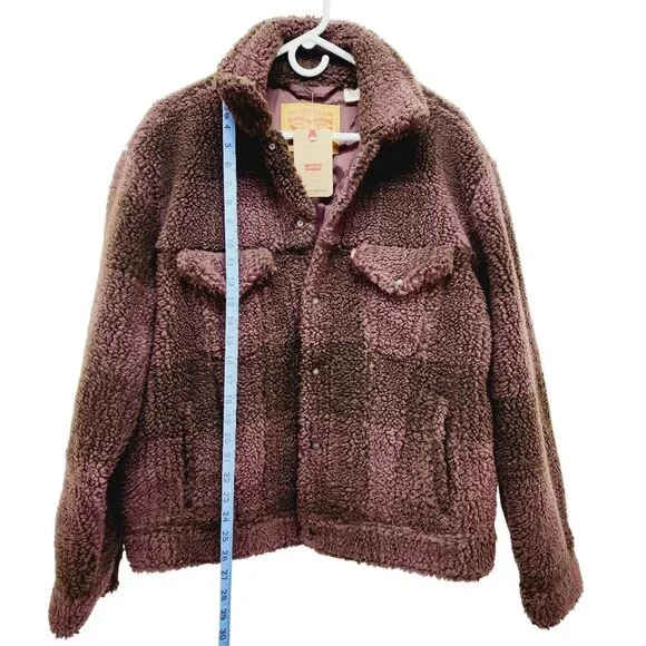 Levi’s Men's Fleece Sherpa Trucker Jacket Vintage Relaxed Fit Brown Size L New